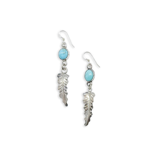 Navajo Sleeping Beauty Turquoise Feather Earrings by Harry Martinez