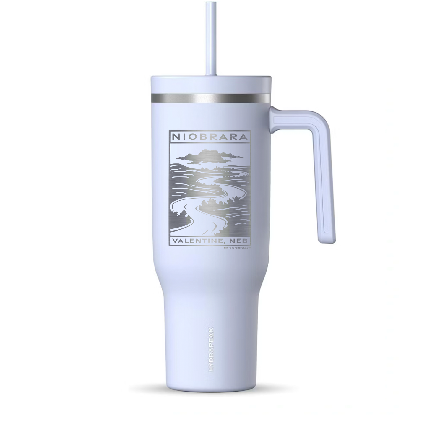 Ice Blue 40oz “Niobrara: Valentine, Neb” Block Print Etched Double Insulated Voyager Tumbler