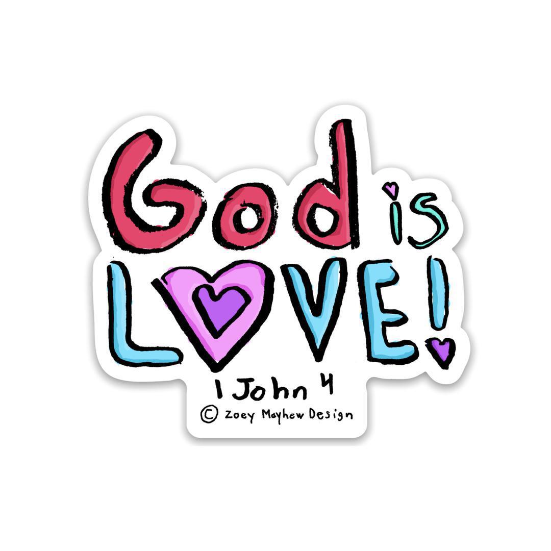 Cute Hand-Drawn "God is Love" Vinyl Sticker