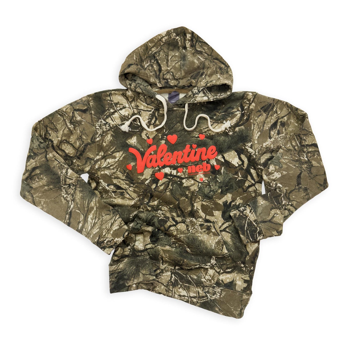Camo Triblend “Valentine Neb" Hearts Puff Print Graphic Fleece Hooded Sweatshirt