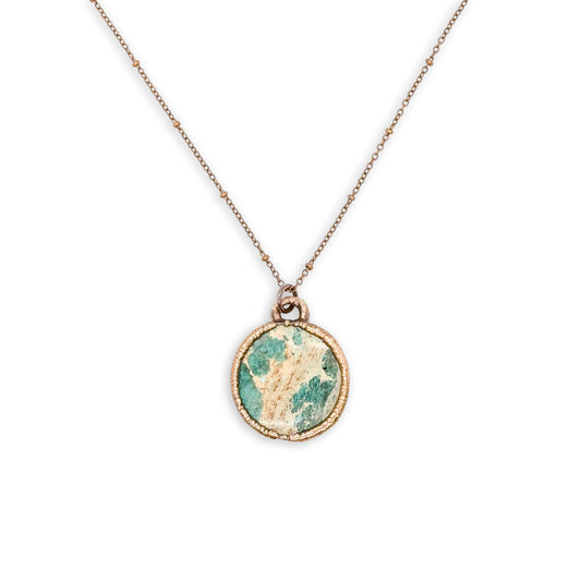 Electroformed Round Imperial Jasper Pendant Necklace on 18″ Copper Chain