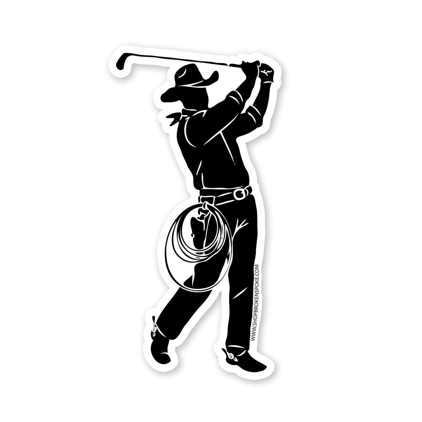 Black & White Cowboy Golfing Vinyl Sticker