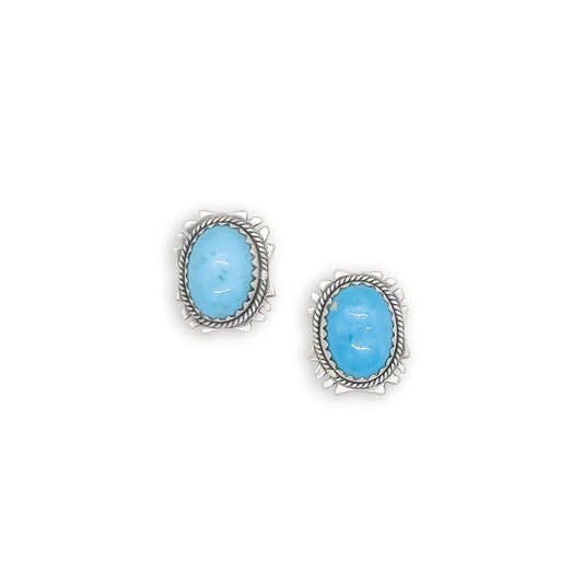 Navajo Kingman Turquoise Large Sterling Silver Stud Earrings