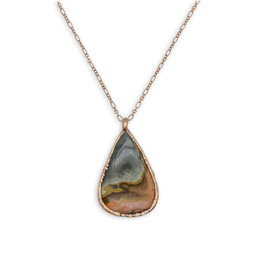Teardrop Sandhills Picture Jasper Pendant Necklace on 24″ Copper Chain