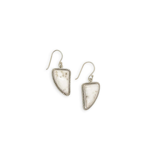 Navajo White Buffalo Triangular Sterling Silver Earrings