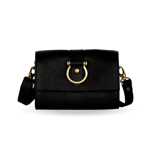 Black Raw Premium Soft Leather Audrey Crossbody
