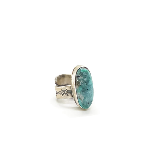 Navajo Oval McGinnis Turquoise Sterling Silver Ring - Adjustable Size