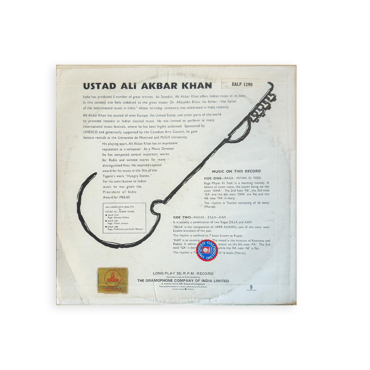 Ustad Ali Akbar Khan “Raga Miyan Ki Todi / Raga Zilla-Kafi" Vinyl Record — Hindustani 1965 Red Labels with Gold Odeon Stickers