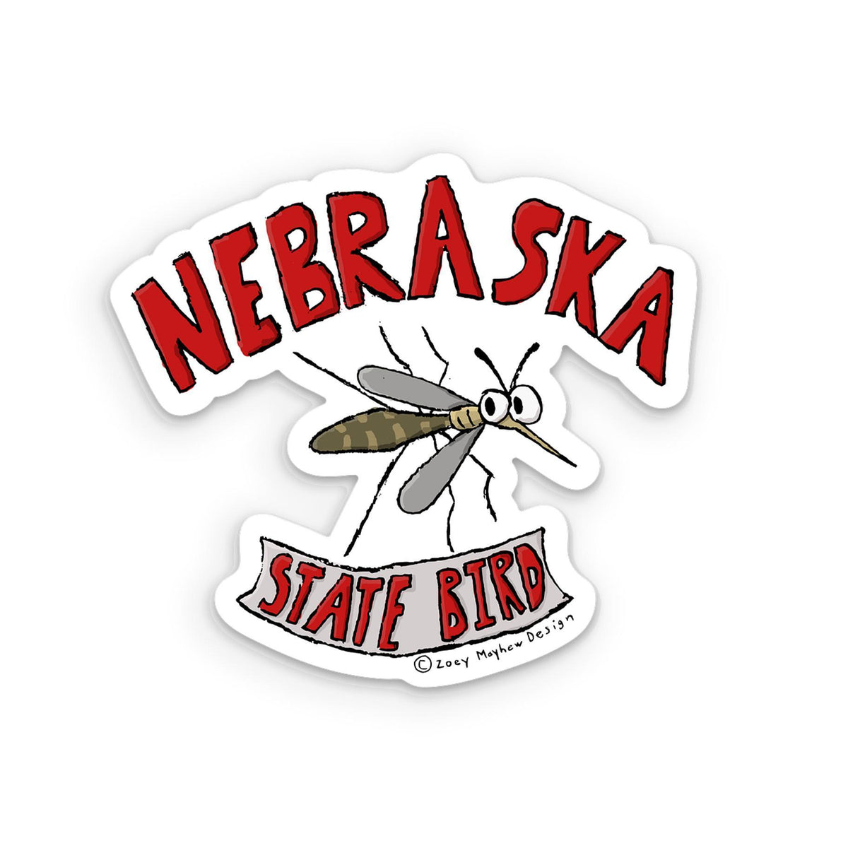 Cute Hand-Drawn "Nebraska State Bird" Mosquito Vinyl Sticker