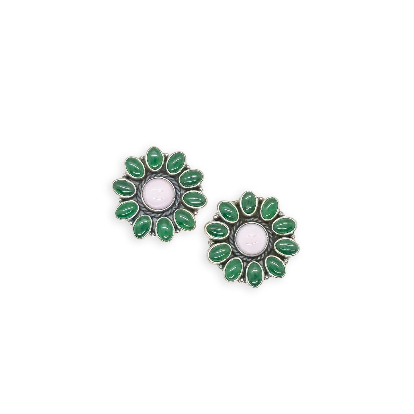 Navajo Emerald & Pink Conch Flower Earrings by Zia