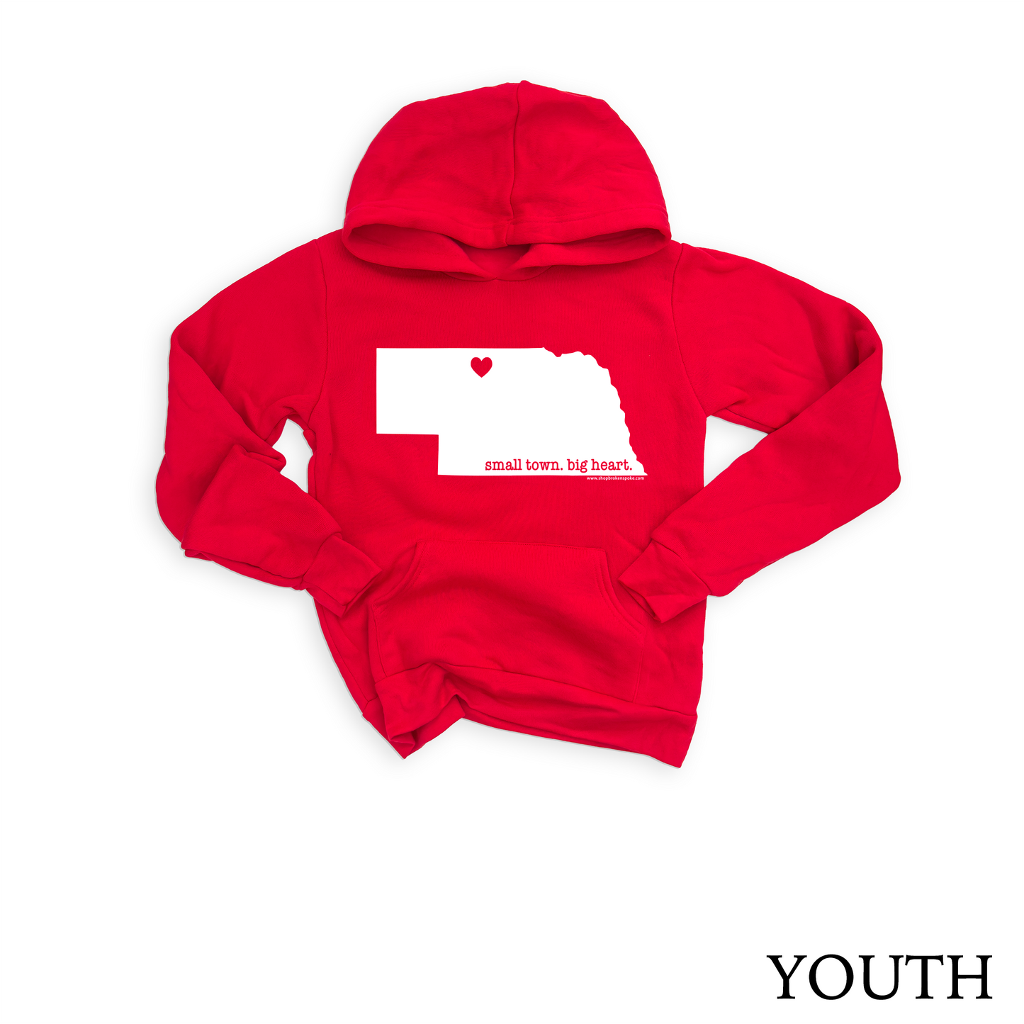 Youth Red “Small Town. Big Heart.” Valentine Nebraska Hooded Graphic Sweatshirt
