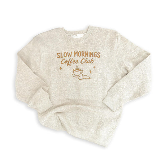 Light Latte "Slow Mornings Coffee Club" Embroidered Sweatshirt