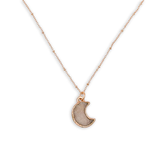 Electroformed Crescent Moon Pink Amethyst Pendant Necklace on 18″ Copper Chain
