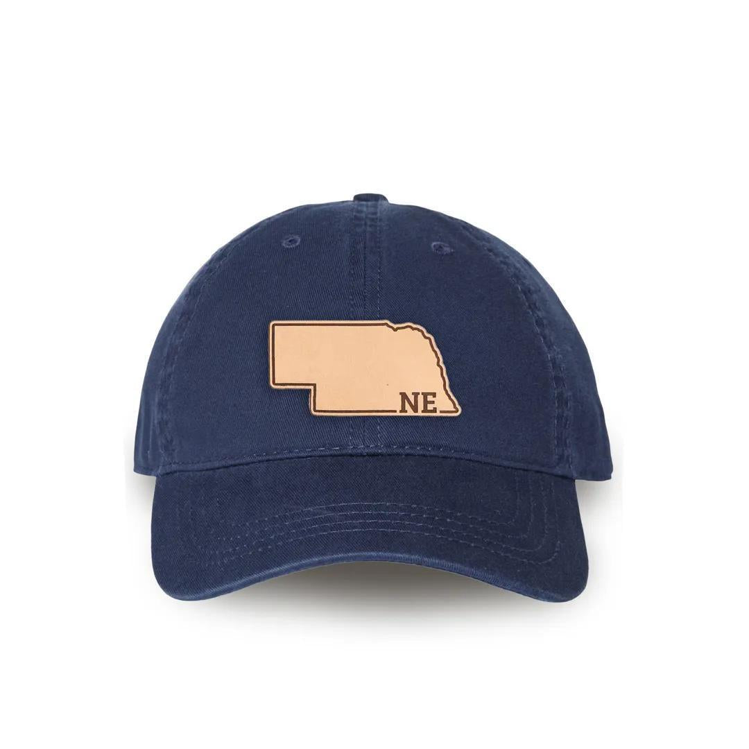 Navy Relaxed Golf Dad Hat with Nebraska State Natural Leather Patch