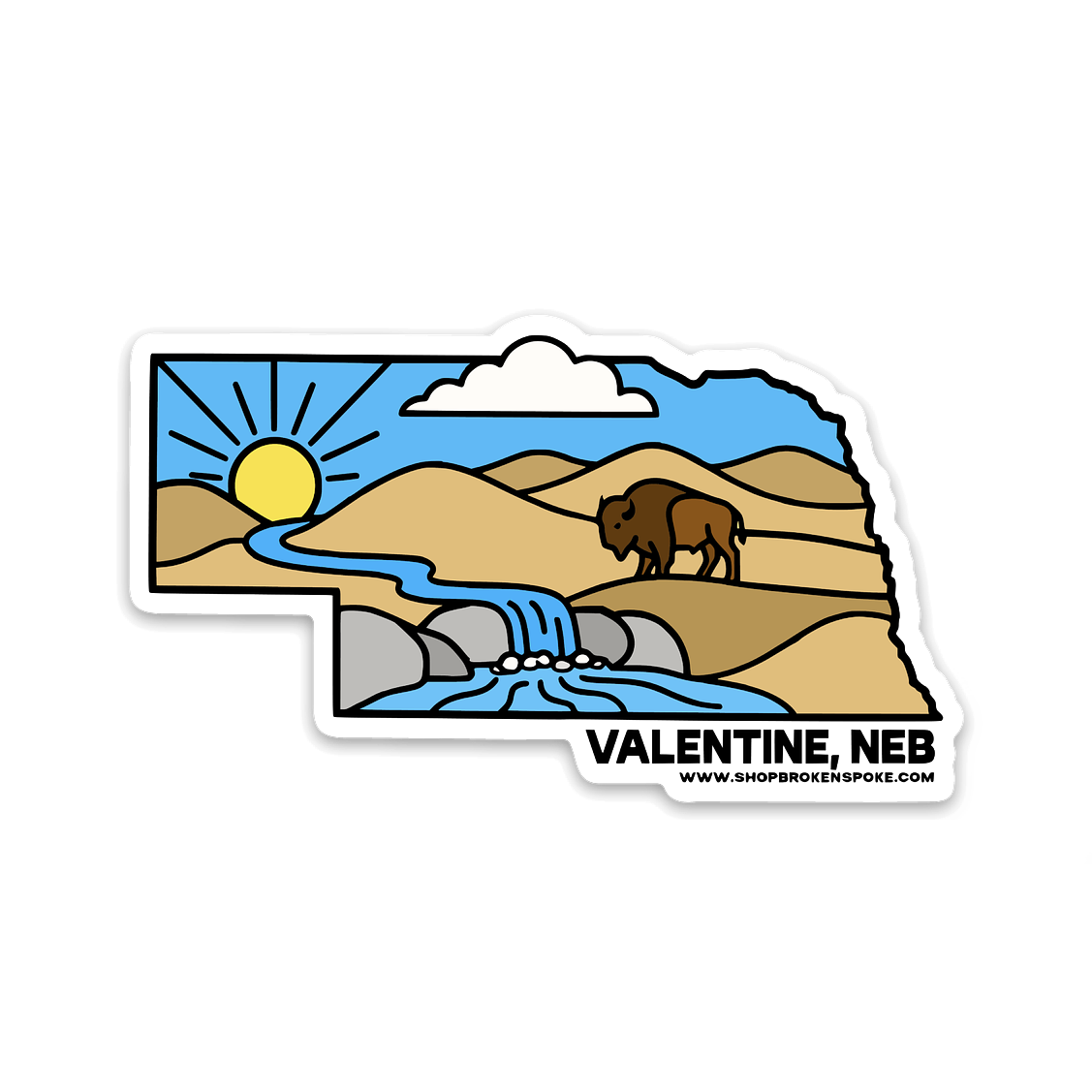 Nebraska State Sandhills Bison “Valentine, Neb” Vinyl Sticker