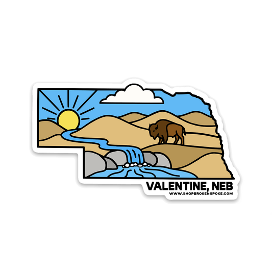 Nebraska State Sandhills Bison “Valentine, Neb” Vinyl Sticker