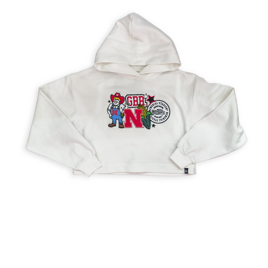 White Nebraska Husker “GBR" Layered Patch Luxe Crop Hoodie