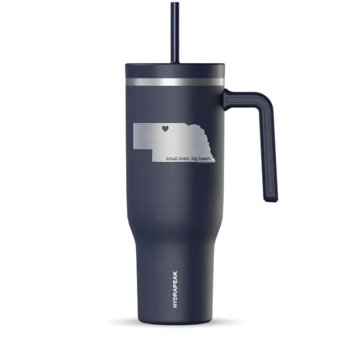 Navy 40oz “Small Town. Big Heart.” Valentine Nebraska Etched Double Insulated Voyager Tumbler